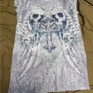 Gray Skull and Cross Graphic Tee